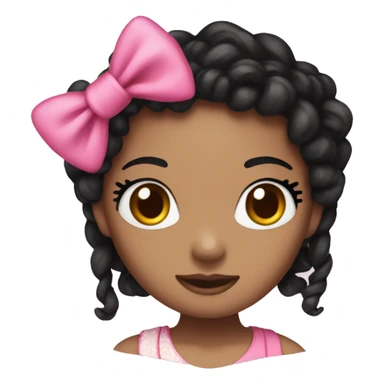 brown hello kitty with long black curly braids with pink bows on them sticker