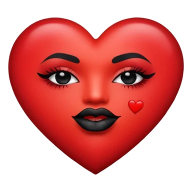 A solid red gradient heart, with three black lipstick kiss marks of different angles printed on it, retro matte texture, high contrast, clean edges, sticker style, romantic and sexy vibe, minimalist 2D illustration, no background
 sticker