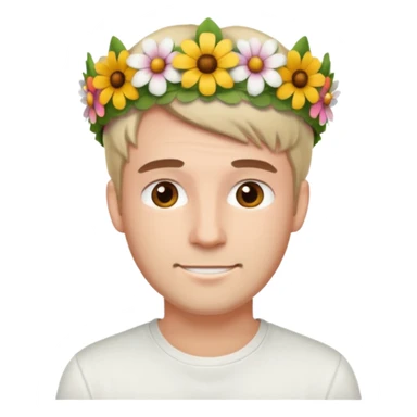 Man with flower crown and white shirt sticker