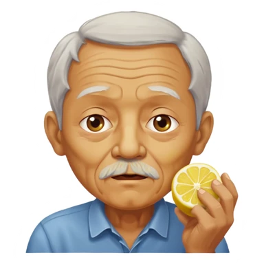 Old man eating lemon sticker