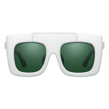 white frame sunglasses folded sideways, visible lenses and temples, rectangular shape, dark green lenses, emoji style sticker
