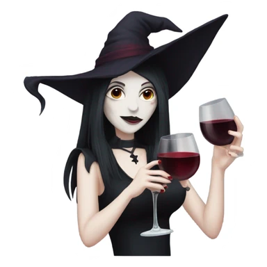 Pale goth witch drinking red wine sticker