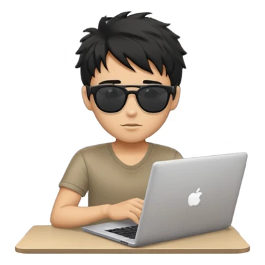 a PRETTY BRATZ boy with black messy hair, black sunglasses, on laptop sticker