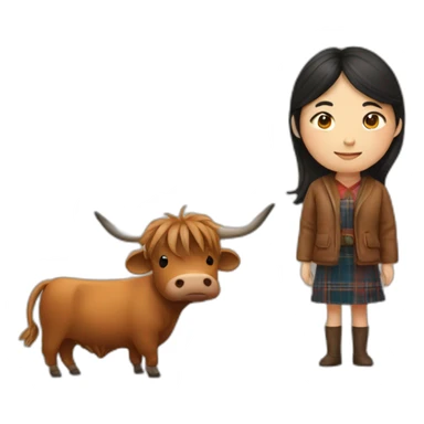 Asian woman and highland cow sticker