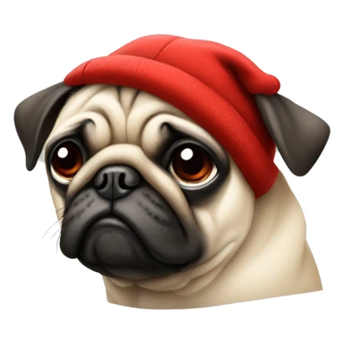 Sad pug in a red hat sticker
