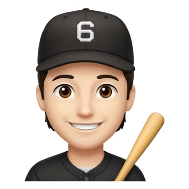 male, dark brown hair, dark brown eyes, fair skin, black baseball hat sticker