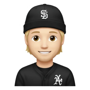 rapper da trắng, tóc vàng, full đen, có mũ len hãng MLB, đẹp trai
 sticker