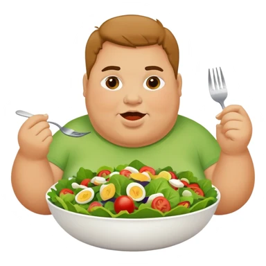 A fat person eating a healthy salad sticker