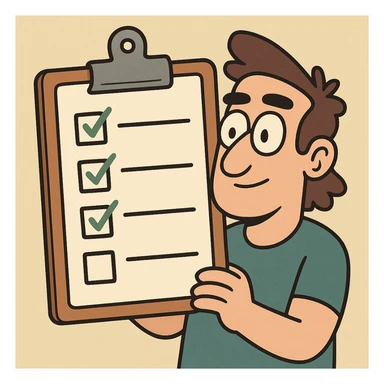 checklist on a clipboard, colorful flat style, clean and simple sticker
