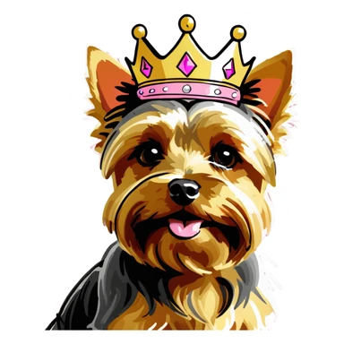 yorkie golden coloring with pink princess crown sticker