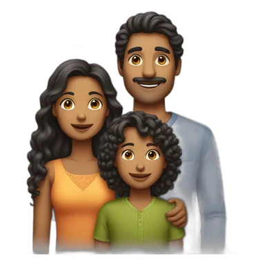 indian family with one dad and one son straight hair and one mom and one daughter curly hair sticker