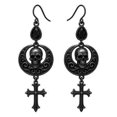 goth earrings, black and silver, edgy, dark fashion, intricate details sticker