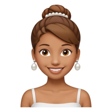 Light brown skin girl, brown hair in bun, smiling, white tube top, pearl earrings sticker