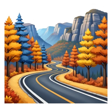 An asphalt road through the blue mountains and autumn colored trees sticker
