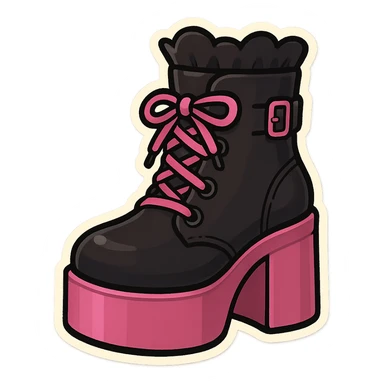 BLACKPINK-inspired gothic shoes, no hearts, cute and expressive, black and pink sticker