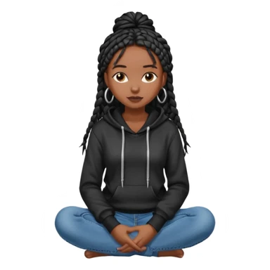 African American dark skin girl with long black box braids wearing plain black hoodie with denim skinny jeans with arms folded across chest sticker