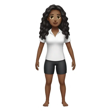 woman, swimming teacher, dark skin, black hair, short stature, brown eyes, wearing a white shirt and black shorts, normal physical build, lower lip slightly larger than the upper. sticker