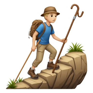 Walking up a hill with a wooden cane sticker