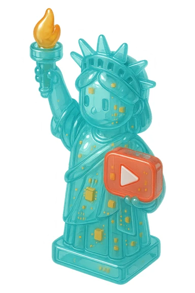 Statue of Liberty with YouTube play button, glossy circuit style sticker