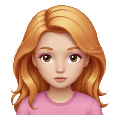 Ginger with blonde highlights long haired girl with lashes, blush, and pink shirt sticker