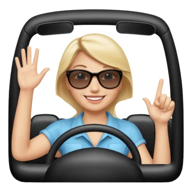 blonde woman driving car. one hand up Happy face confidence sticker