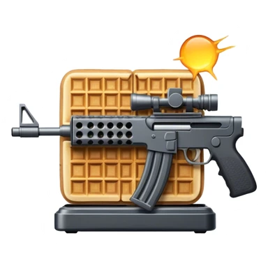 A waffle with a machine gun sticker