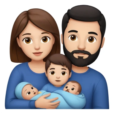 Una mujer con pelo castaño y ojos marrones y un hombre con pelo negro y barba y un solo bebe sticker