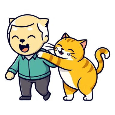 golden cat  meowing ￼at old blind man  sticker