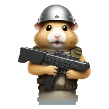 Hamster holding a gun and the shield and wearing a helmet sticker