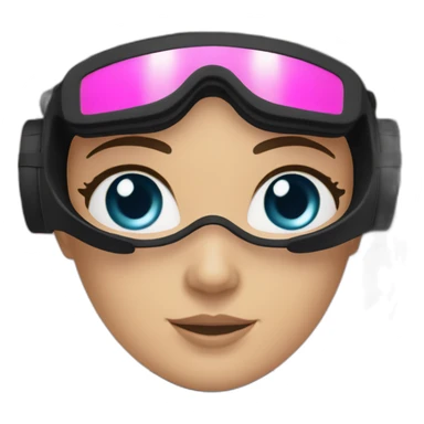 a woman with an a black scubadiver suit. she wear a pink diving mask, she has blue eyes inside the dive mask. brown long and straight hair sticker