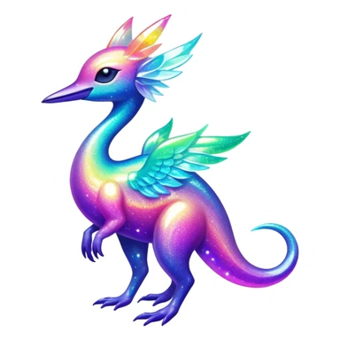 Shiny Exotic Tropical Colorful Neon-colored Glittery Ethereal Sparkly Amaura-Aurorus-Fakémon-hybrid-creature (full body)  sticker