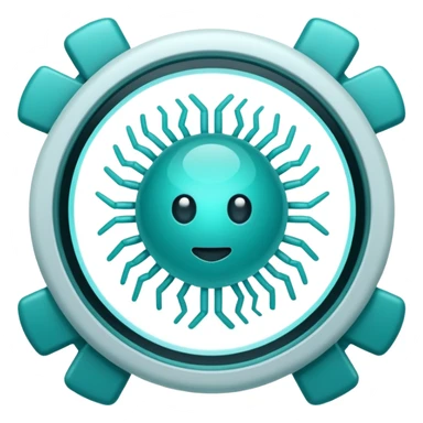 Emoji-style icon showing a virus or germ being scanned by an AI vision frame or camera lens, representing image-based disease detection. Clean, modern, rounded emoji design, clear at small sizes, teal and white accents, no text, transparent background. sticker
