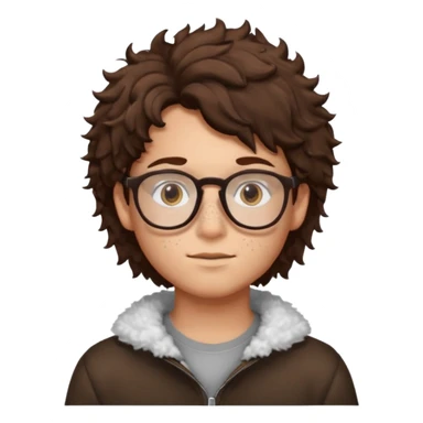 glasses brunette fluffly hair boy with freckles and brown eyes handsome sticker