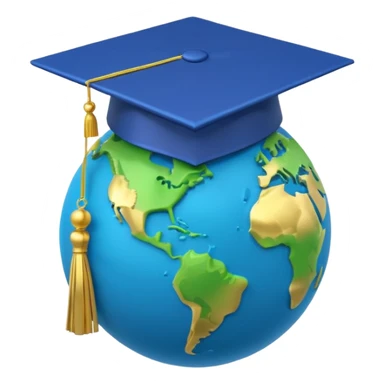 Planet Earth in a graduation cap, minimalism, 3D, material design sticker