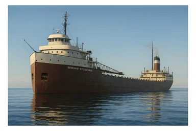 the Edmund Fitzgerald ship, detailed, on water, iconic silhouette sticker