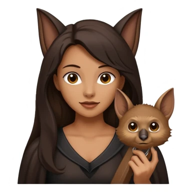 woman with long dark hair holding a horsehoe bat sticker