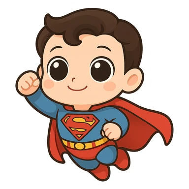 Make Superman's eyes even bigger, keep the chibi style, with no background. sticker