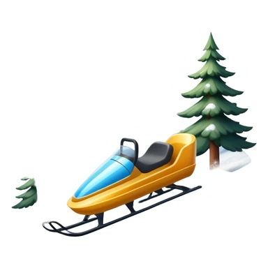 An icon featuring a sleek sled speeding down a snowy hill, with a snowy landscape and pine trees in the background. The motion lines and slight snow spray emphasize the thrill of the ride. Transparent background highlights the excitement and fun of sledding. sticker