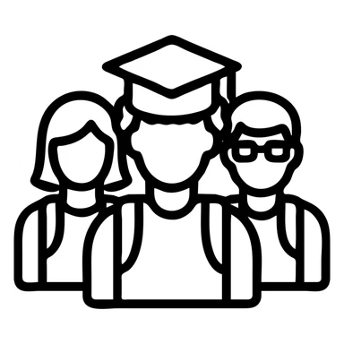 group of diverse students, professional style, thin black outlining, green gold and white color scheme, bold and clear, suitable for digital use sticker