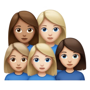 a trio of people where one girl in the back has white skin, brown hair, and brown eyes; another girl in the back has white skin, dirty blonde hair, and blue eyes; and the girl in the front has tan skin, dark brown hair and dark brown eyes. sticker
