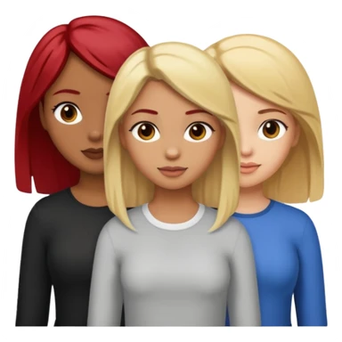 3 girls. 1 light skin with blonde hair 1 brown skin with black hair and 1 tan skin with brownish/red hair sticker