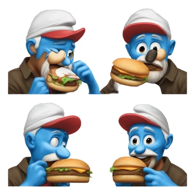 Papa smurf eating a burger happly sticker