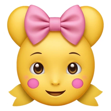Yellow Emoji with pink bow, cute face with blush, no hair  sticker
