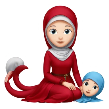 Turkish beautiful finish Konya girl blue eyes with hijab and cherry dress long tailed on the floor  sticker
