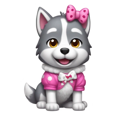 Husky wearing a hello kitty outfit  sticker