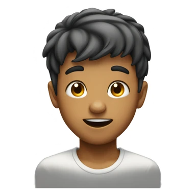 a boy with his tongue out looking above sticker