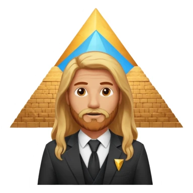 fat male blond reddish long hair agent with three-day-beard in egypt with pyramid. sticker