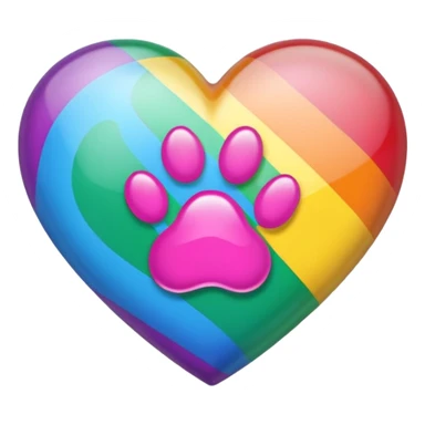 rainbow pride heart with a paw print on top, subtle highlight, no text sticker