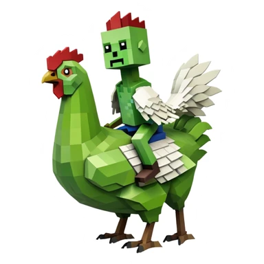 small square-shaped Minecraft zombie riding a small white chicken sticker