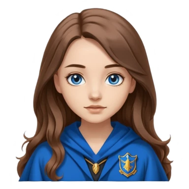 gorgeous Girl with light skin, blue eyes, long brown hair, wears ravenclaw black and blue robes  sticker